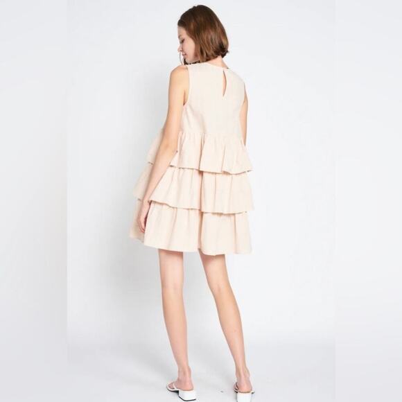 En Saison Viggo Sleeveless Tiered Mini Dress Womens Medium Beige Cotton Natural - Picture 4 of 16
